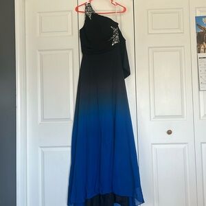 Kivary Black & Blue Ombre Sequin Prom Dress Size 10 Double Layered Lace Back